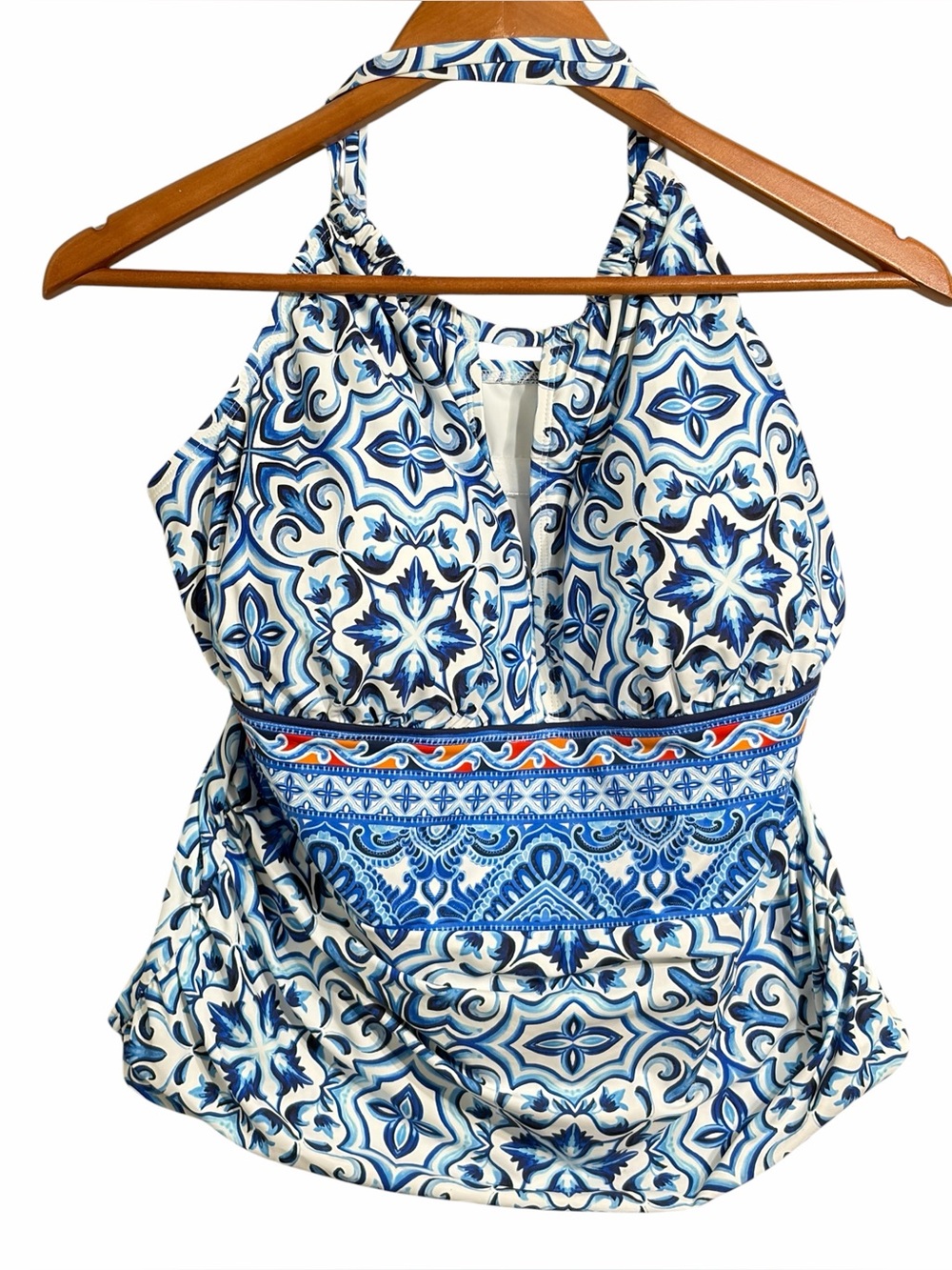 La Blanca Tankini Blue and White Printed Halter